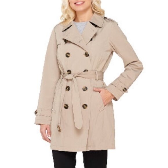 New Liz Claiborne Dark Dune Cotton & Spandex Knee Length Trench Coat Z25